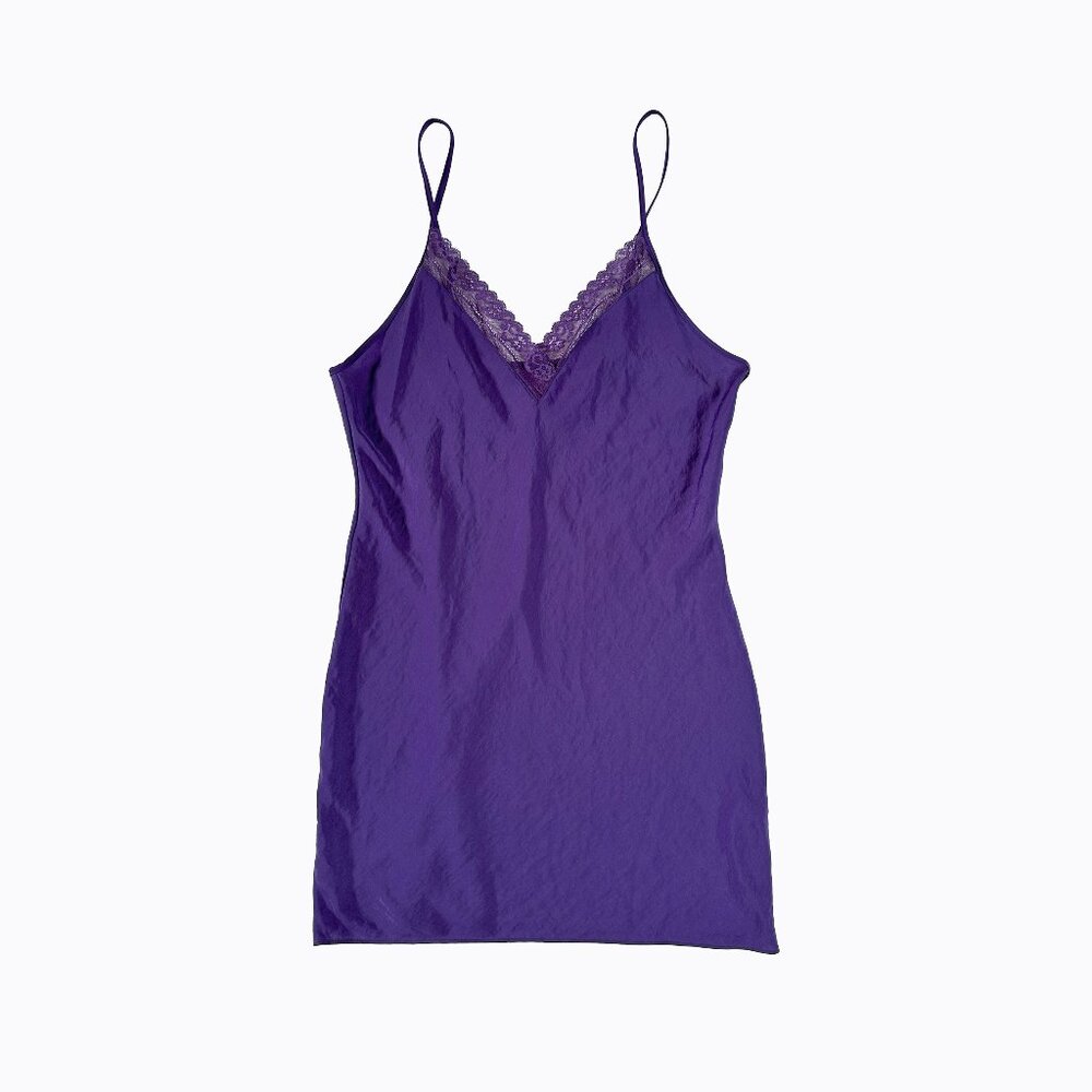 Purple Chemise Slip Dress Med Lace Trim Whimsigoth Y2K Fairy Grunge Indie Sleaze